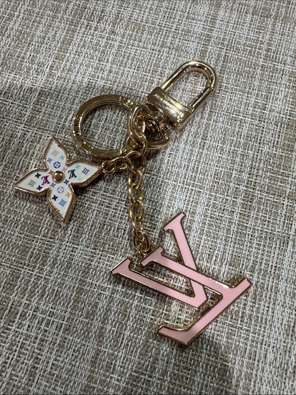 Pink Enamel & Multicolor Monogram Flower Key Charm